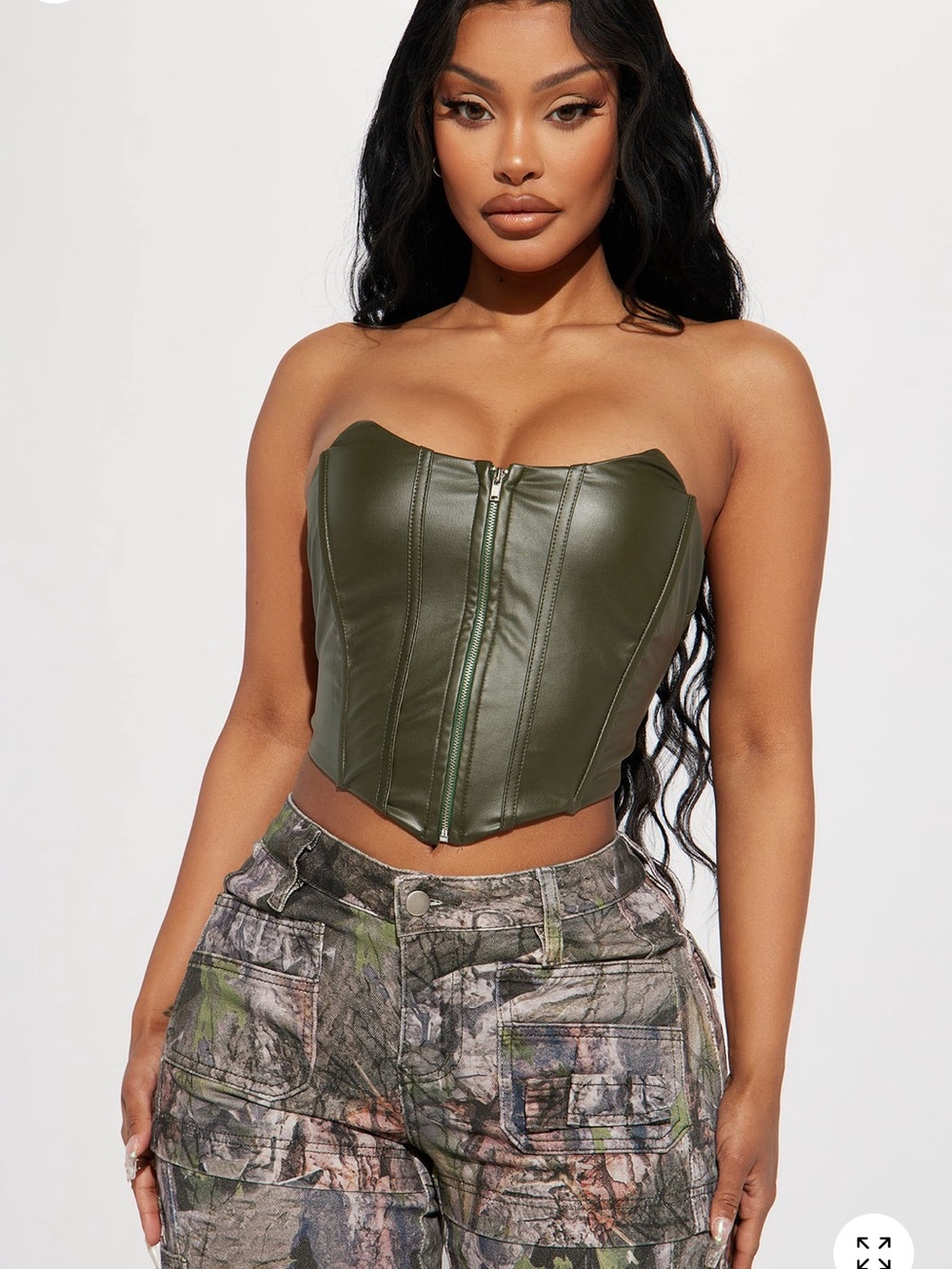 Fashion nova Alina PU leather Corset Top - Olive XS